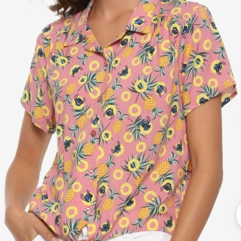 Boxlunch Disney Lilo & Stitch Pineapple Womens Tie-Front Woven Top XL